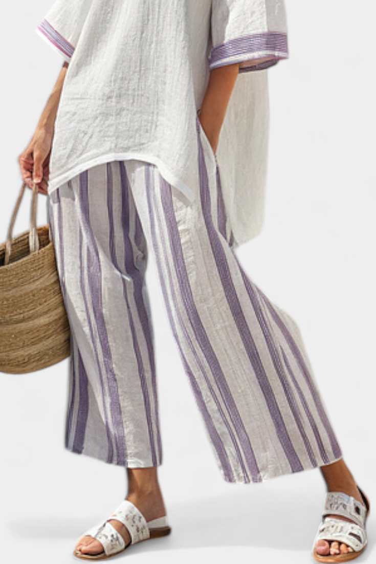 Claire | Lila stripe linen set