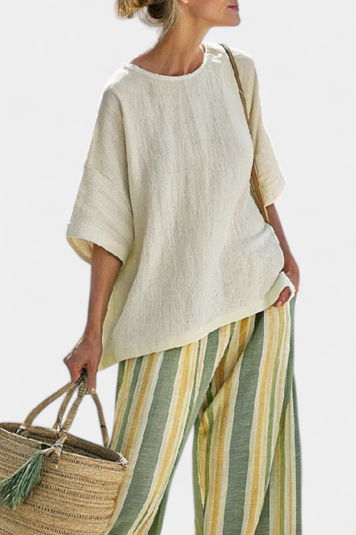 Ellowyn | Green Stripe Linen Set