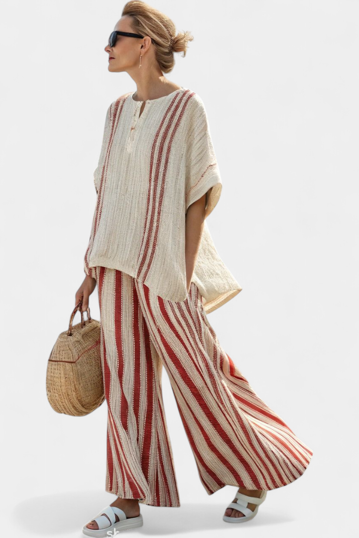 Mirella | Classic Red Stripe Linen Set